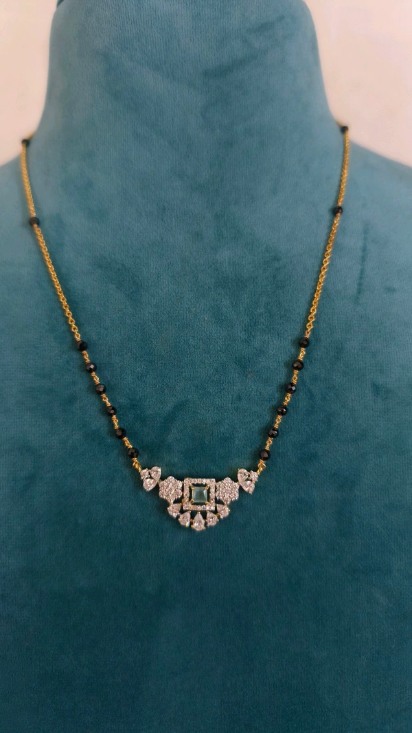3mm Black Cz's With Diamond Replica Pendant  - mint green, 20 Inches, Vz