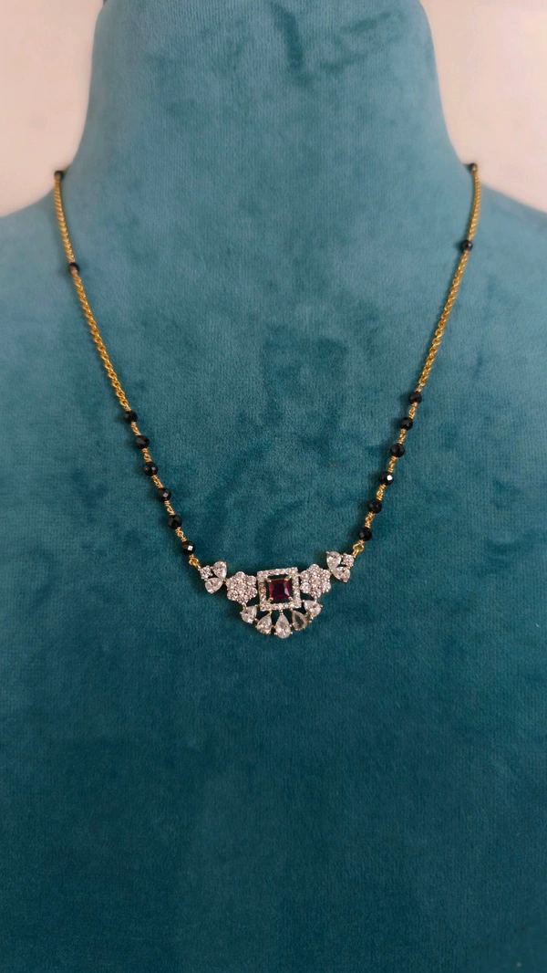 3mm Black Cz's With Diamond Replica Pendant  - Red, 20 Inches, Vz