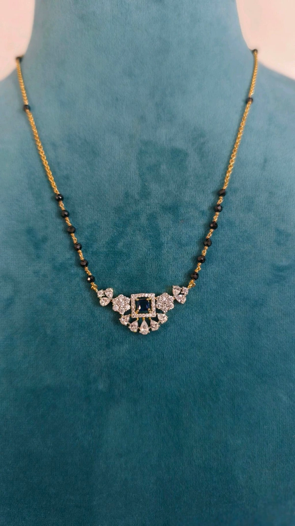 3mm Black Cz's With Diamond Replica Pendant  - Blue, 20 Inches, Vz