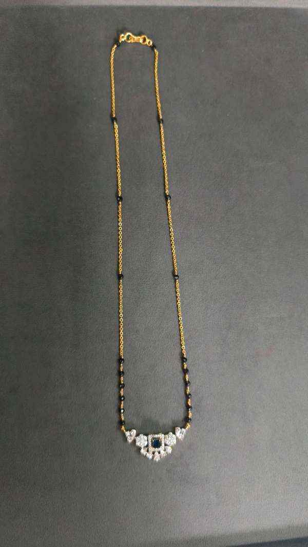 3mm Black Cz's With Diamond Replica Pendant  - Blue, 20 Inches, Vz