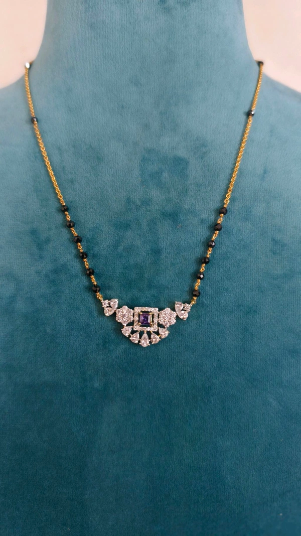 3mm Black Cz's With Diamond Replica Pendant  - purple, 20 Inches, Vz