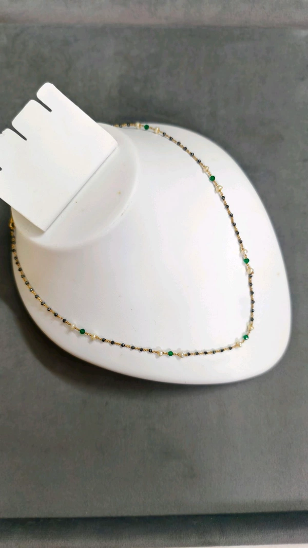 Black Diamonds With Real Pearls And Manulu,Single Line - 16 Inches, Green, Vz