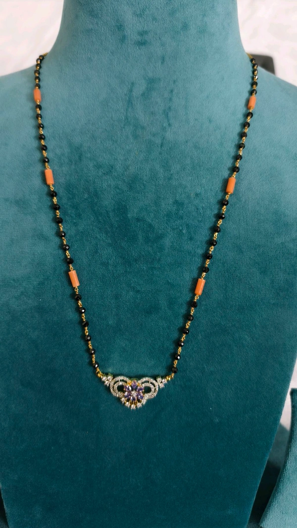 3mm Black Cz's And Corals With Diamond Copy Pendant  - purple, 22 Inches, Vz