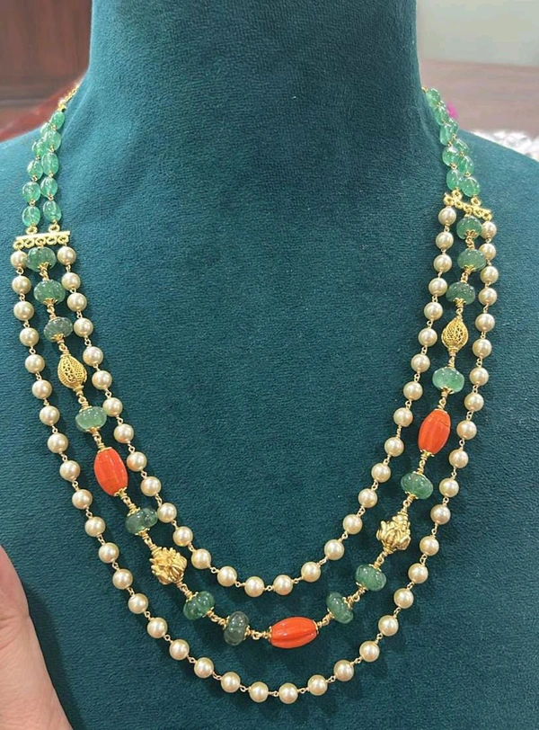 Real Pumpkin With Coral 3 Step Mala - Green, 1 Week Dispatch Time, Vz