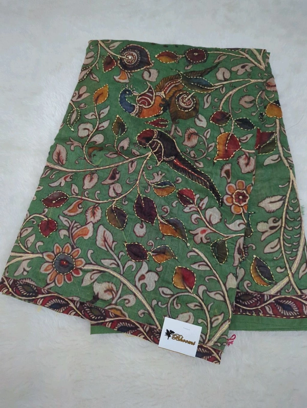 Soft Chanderi With Kantha Work  - green