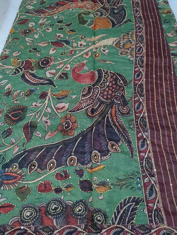 Soft Chanderi With Kantha Work  - green