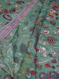 Soft Chanderi With Kantha Work  - green