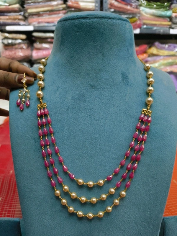 Manulu Vt Cz Combination Chain With Earrings  - Pink, 1 WEEK DISPACH TIME, HD