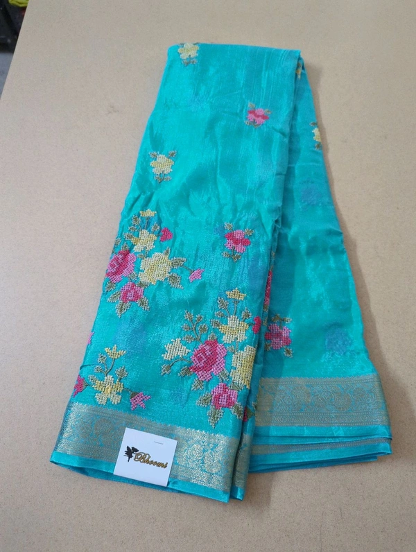 Pure Chinnon Embroidery  - sky blue