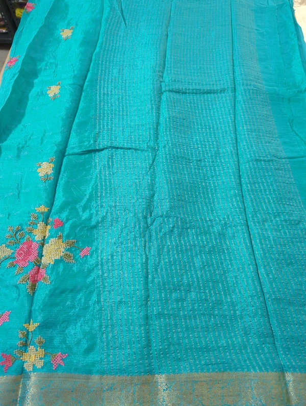 Pure Chinnon Embroidery  - sky blue