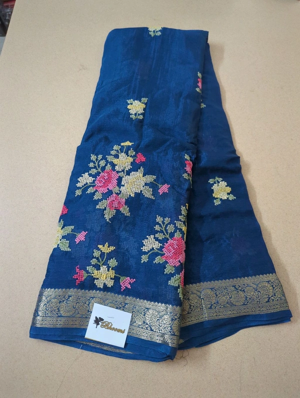 Pure Chinnon Embroidery  - Blue