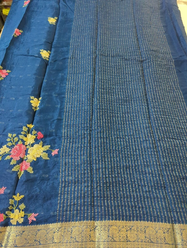 Pure Chinnon Embroidery  - Blue