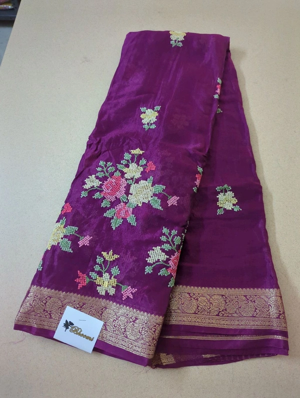 Pure Chinnon Embroidery  - Purple