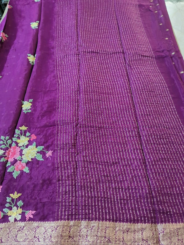 Pure Chinnon Embroidery  - Purple