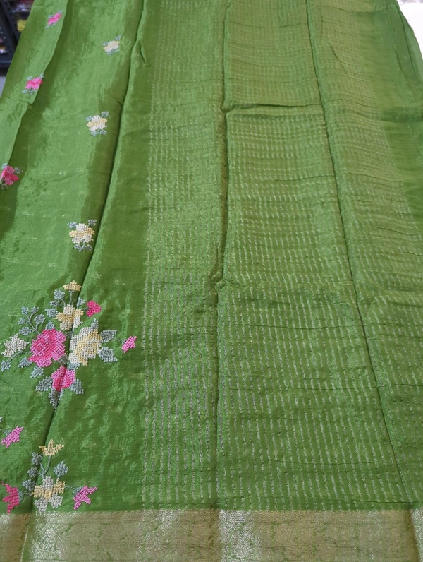 Pure Chinnon Embroidery  - green