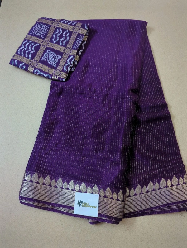 Pure Chinnon With Bandhej Blouse - Purple