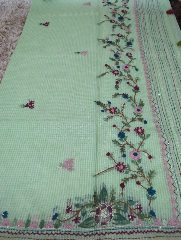 Cotton Doria Hand Work  - Snowy Mint