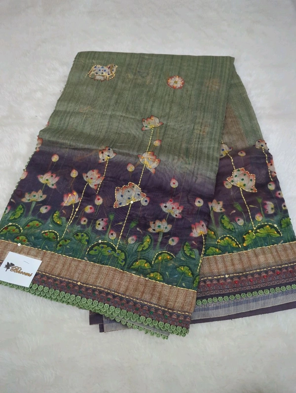 Soft Chanderi Kantha - green