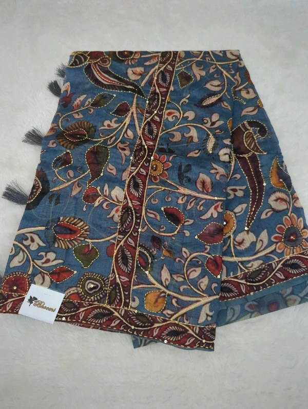 Soft Chanderi With Kantha Work  - blue