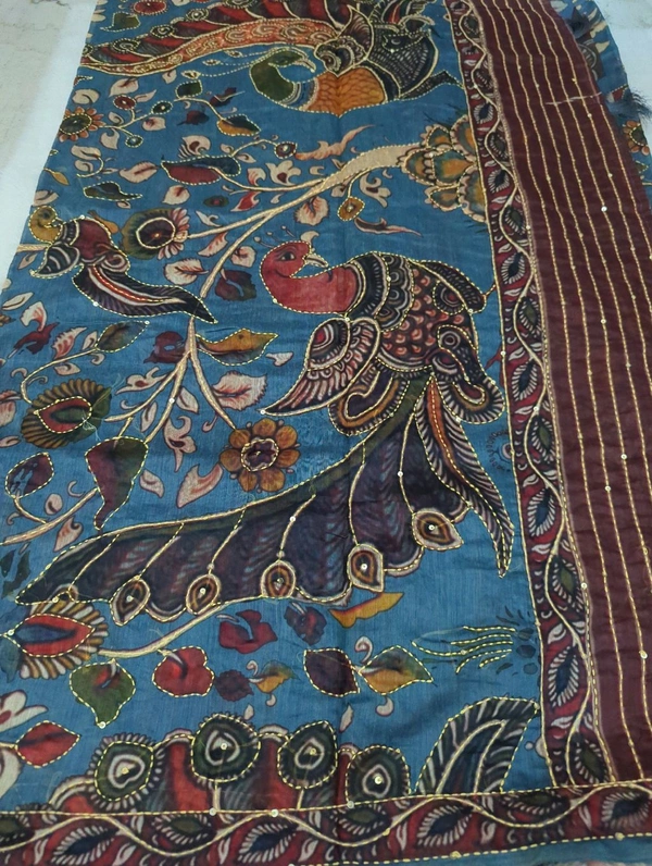 Soft Chanderi With Kantha Work  - blue