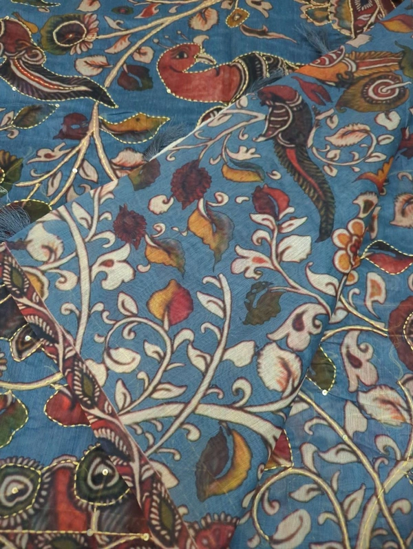 Soft Chanderi With Kantha Work  - blue