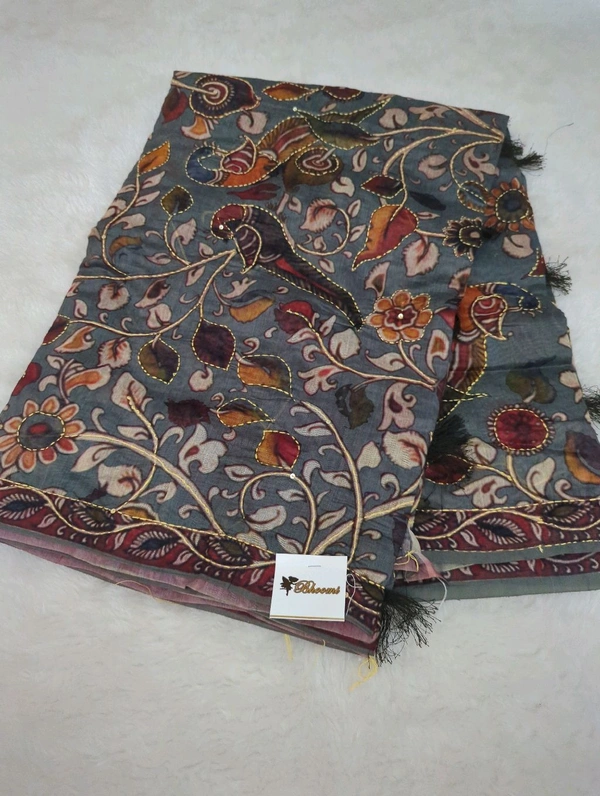 Soft Chanderi With Kantha Work  - Gray