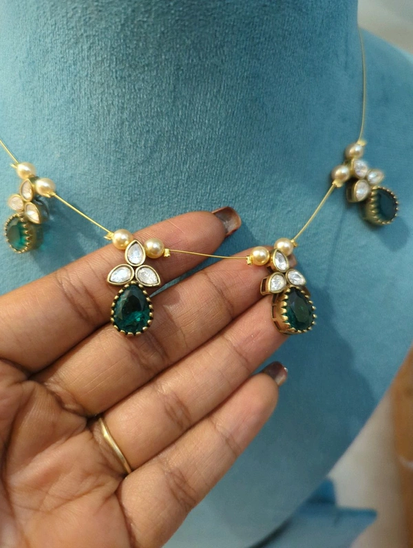 Invisible Chains With Mossanite Pendents - Vz, green