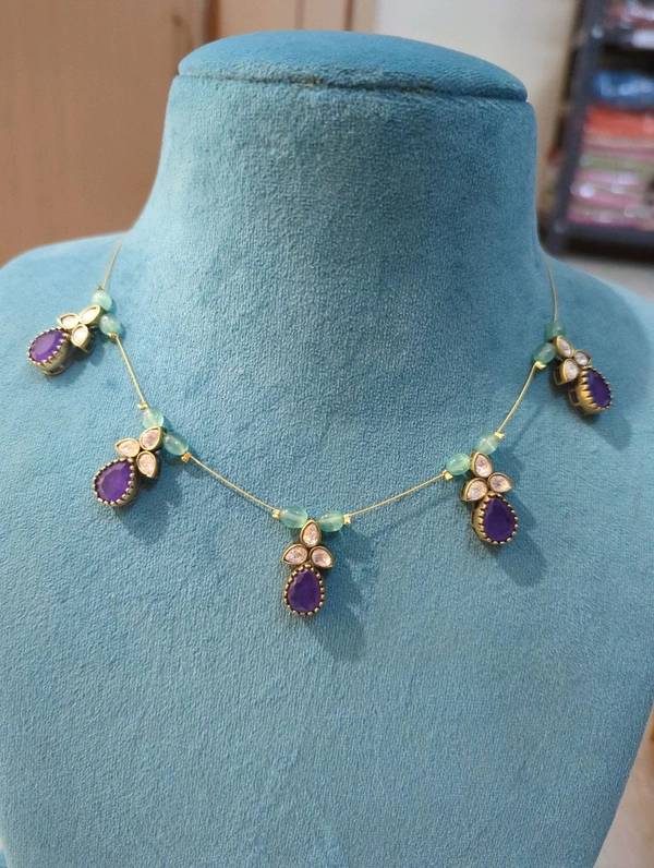 Invisible Chains With Mossanite Pendents - Vz, Fuchsia Blue