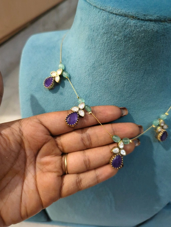 Invisible Chains With Mossanite Pendents - Vz, Fuchsia Blue