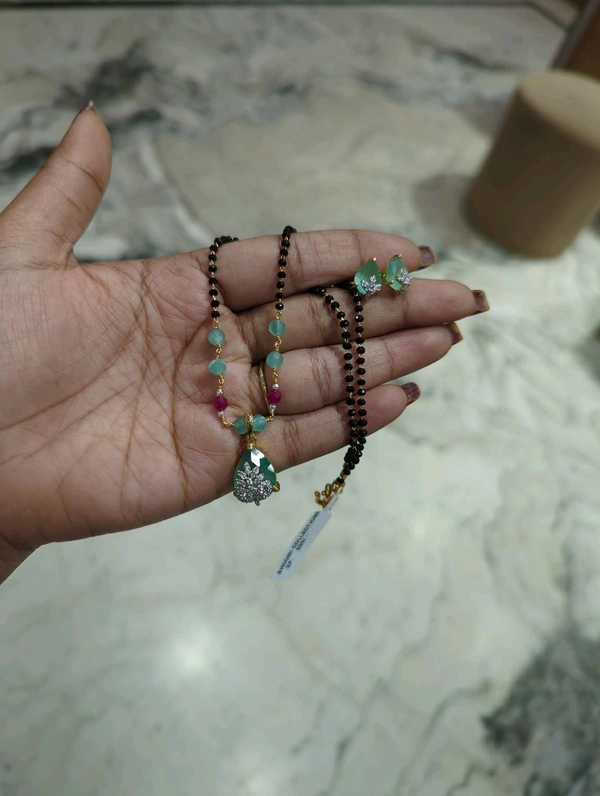 Diamond Copy Black Beads  - Green