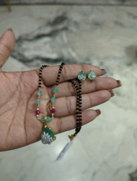 Diamond Copy Black Beads  - Green