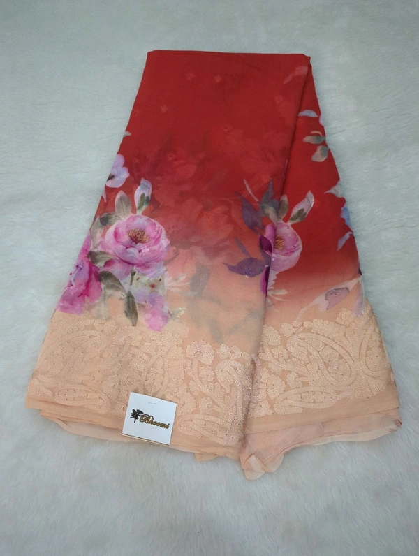 Pure Georgette Embroidery  - orange 4