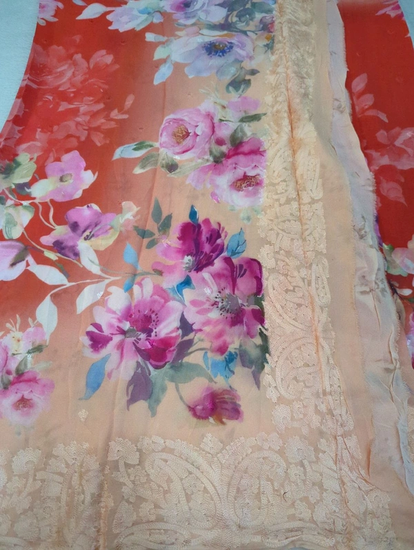 Pure Georgette Embroidery  - orange 4