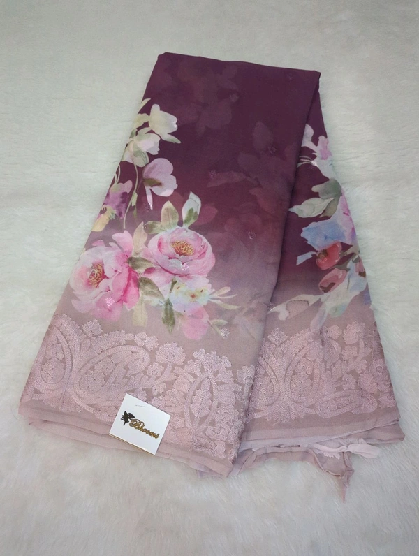 Pure Georgette Embroidery  - Old Lavender 5