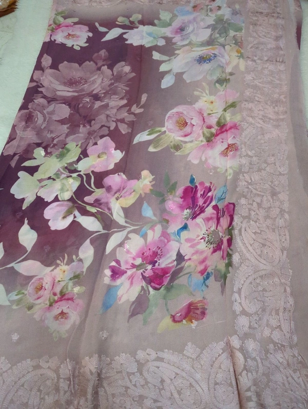 Pure Georgette Embroidery  - Old Lavender 5