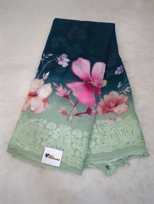 Pure Georgette Embroidery  - teal 6