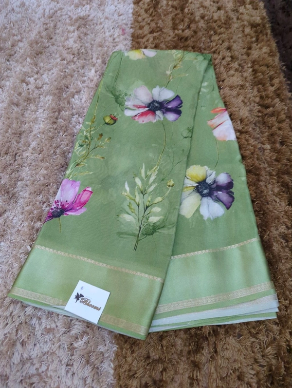Pure Crepe With Satin Border  - green 8