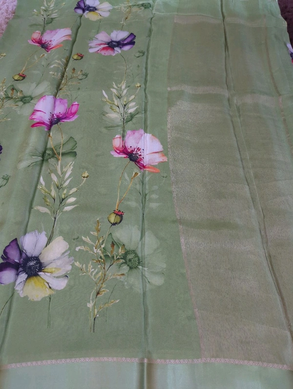 Pure Crepe With Satin Border  - green 8
