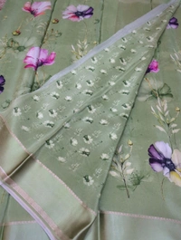Pure Crepe With Satin Border  - green 8