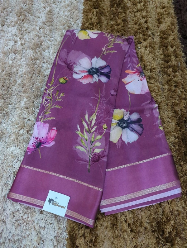 Pure Crepe With Satin Border  - Purple 12