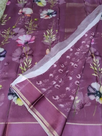 Pure Crepe With Satin Border  - Purple 12