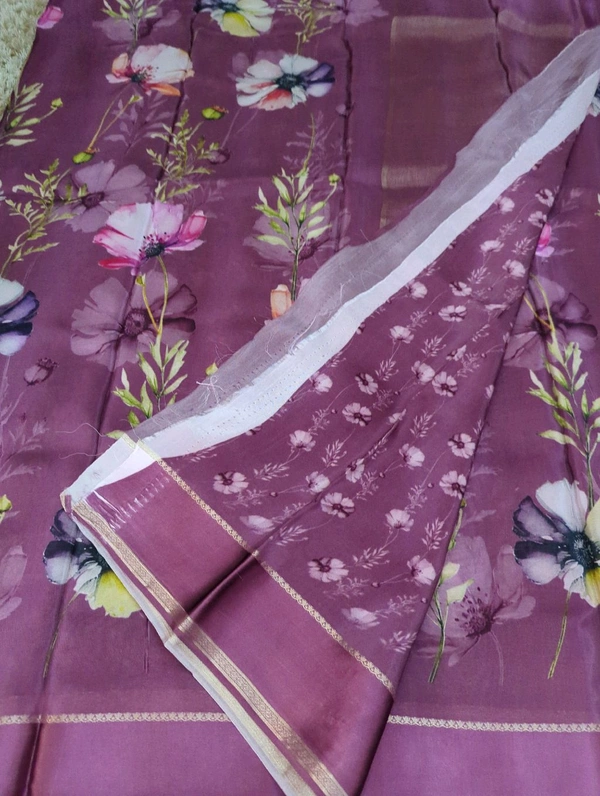 Pure Crepe With Satin Border  - Purple 12