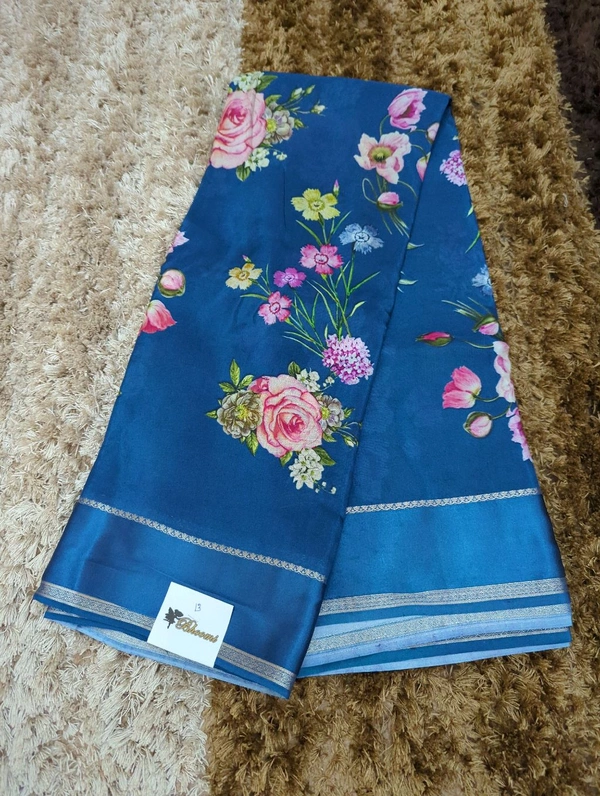 Pure Crepe With Satin Border  - blue 13