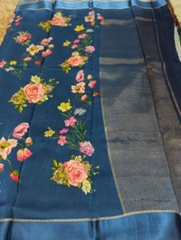 Pure Crepe With Satin Border  - blue 13