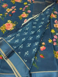 Pure Crepe With Satin Border  - blue 13
