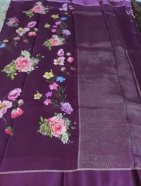 Pure Crepe With Satin Border  - Purple 15