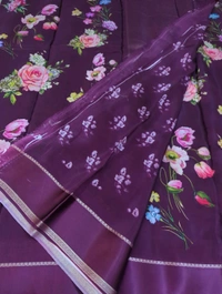 Pure Crepe With Satin Border  - Purple 15