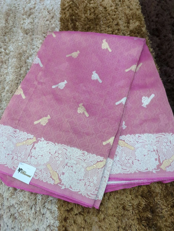 Pure Kanchi Brocade Weaving  - Pink Lace