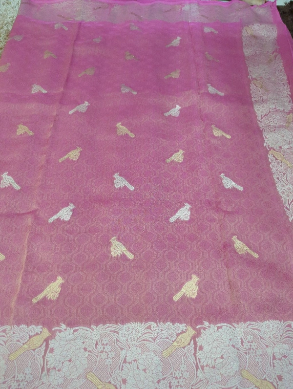 Pure Kanchi Brocade Weaving  - Pink Lace