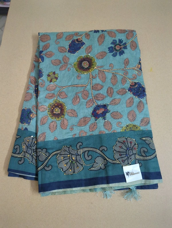 Soft Chanderi Kantha Work - sky blue
